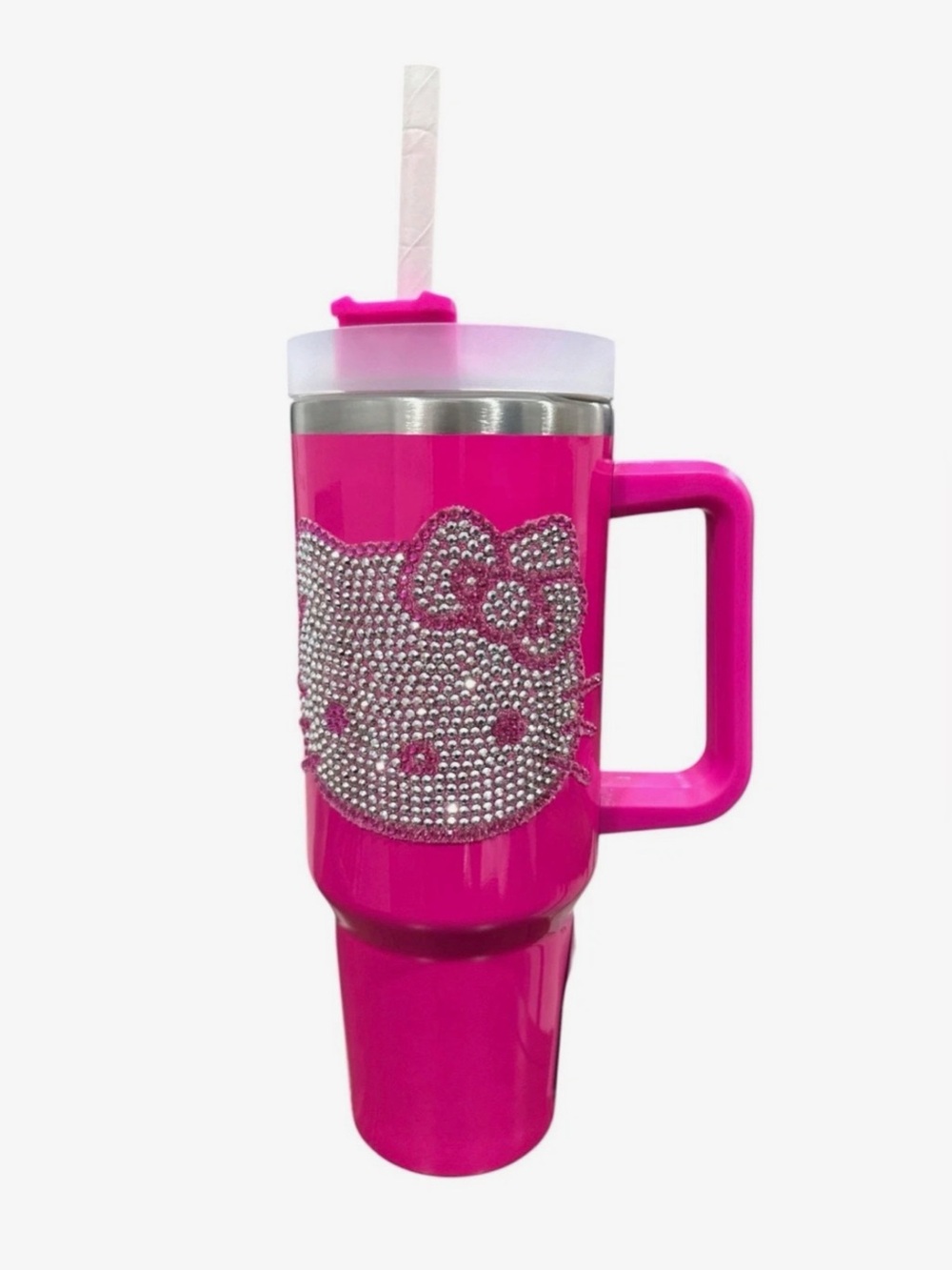 Hello Kitty Pink Rhinestone Tumbler With Handle & Straw 40 oz Stainless Steel In